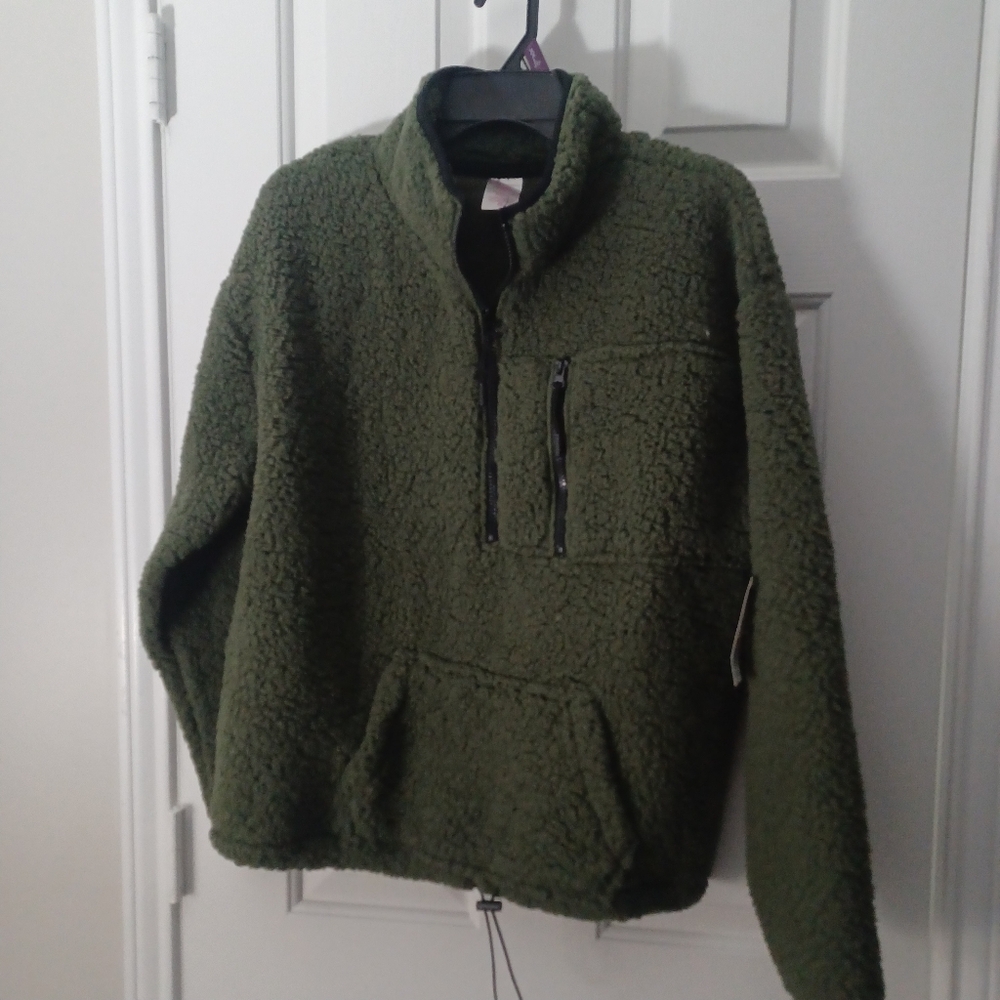 NOBO green Sherpa Half Zip Pullover Hoodie Sz L/XL XXL $6 T-Shirt BLOW OUT